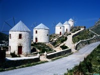     - Windmills Overlooking Hora, Dodecanese, Leros, Greece