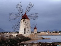     - Windmills at Infersa Salt Pans, Marsala, Sicily, Italy